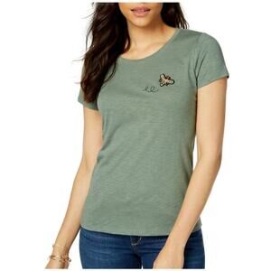 MAISON JULES Olive Green Embroidered Bee Scoop Neck Short Sleeve T-Shirt L